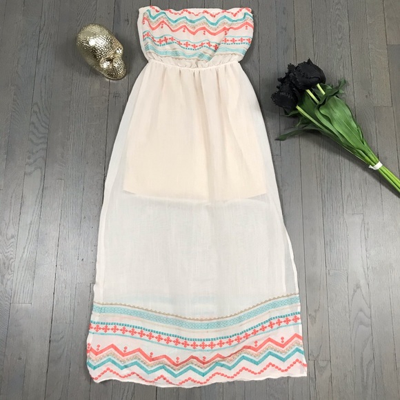 Mimi Chica Dresses & Skirts - mimi chica Strapless Embroidered Sheer Long Dress